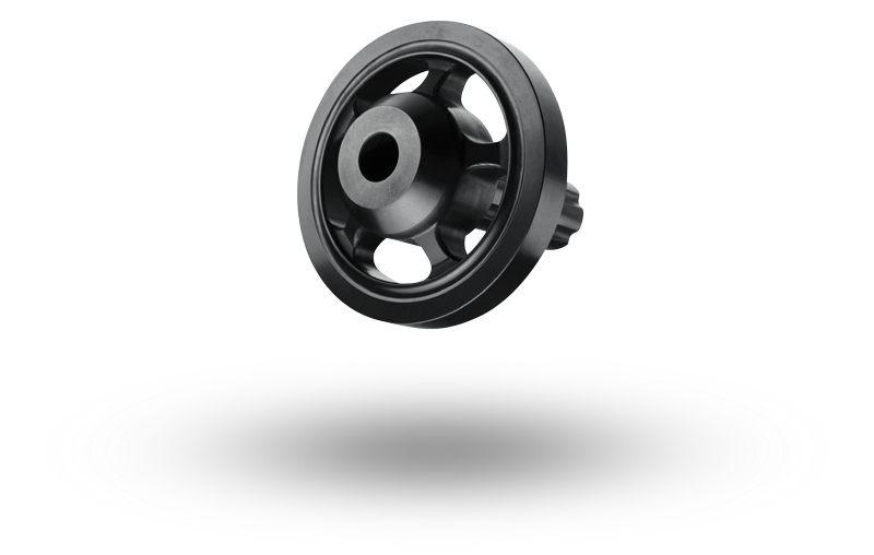 Schwarzes Pumpenrad mit mehreren Speichen und einer zentralen Öffnung