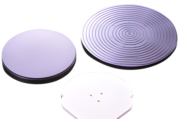 Chucks, integrierte Spiegel und Komponenten für Positioniertische aus technischer Hochleistungskeramik in blau und weiß