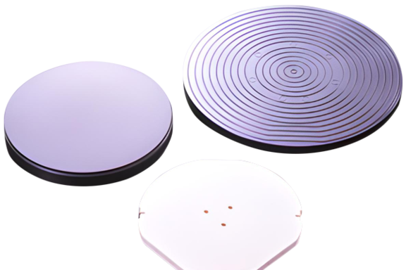 Chucks, integrierte Spiegel und Komponenten für Positioniertische aus technischer Hochleistungskeramik in blau und weiß