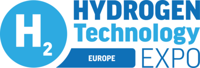 Großer, Blauer Kreis mit der Chemischen Formel "H₂" in Weiß, daneben in blauer Schrift "HYDROGEN Technology"
