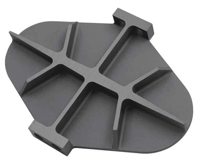 Rückseite eines grauen Spiegels für die Raumfahrtindustrie mit Rippenstruktur